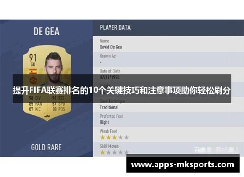 提升FIFA联赛排名的10个关键技巧和注意事项助你轻松刷分